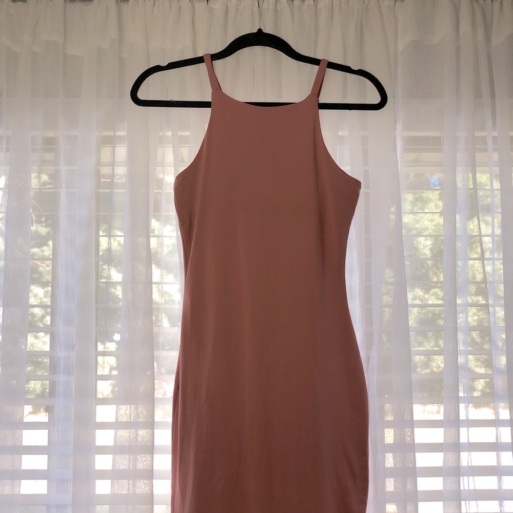 Pink Halter Neck Midi Bodycon Dress